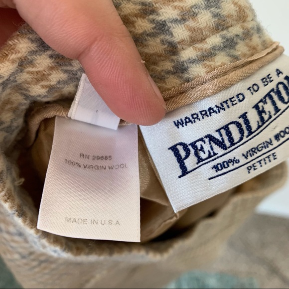 Pendleton Vintage Wool Pencil Skirt Houndstooth Size 14 Petite Gray Tan Cream - Picture 6 of 6